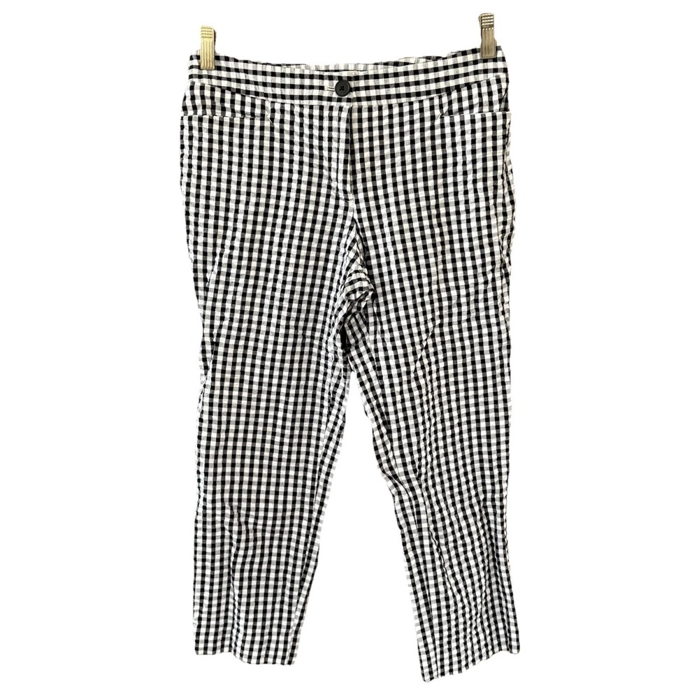 Talbots Black White Gingham Cropped‎ Seersucker Pants Women's 2P Petites Preppy